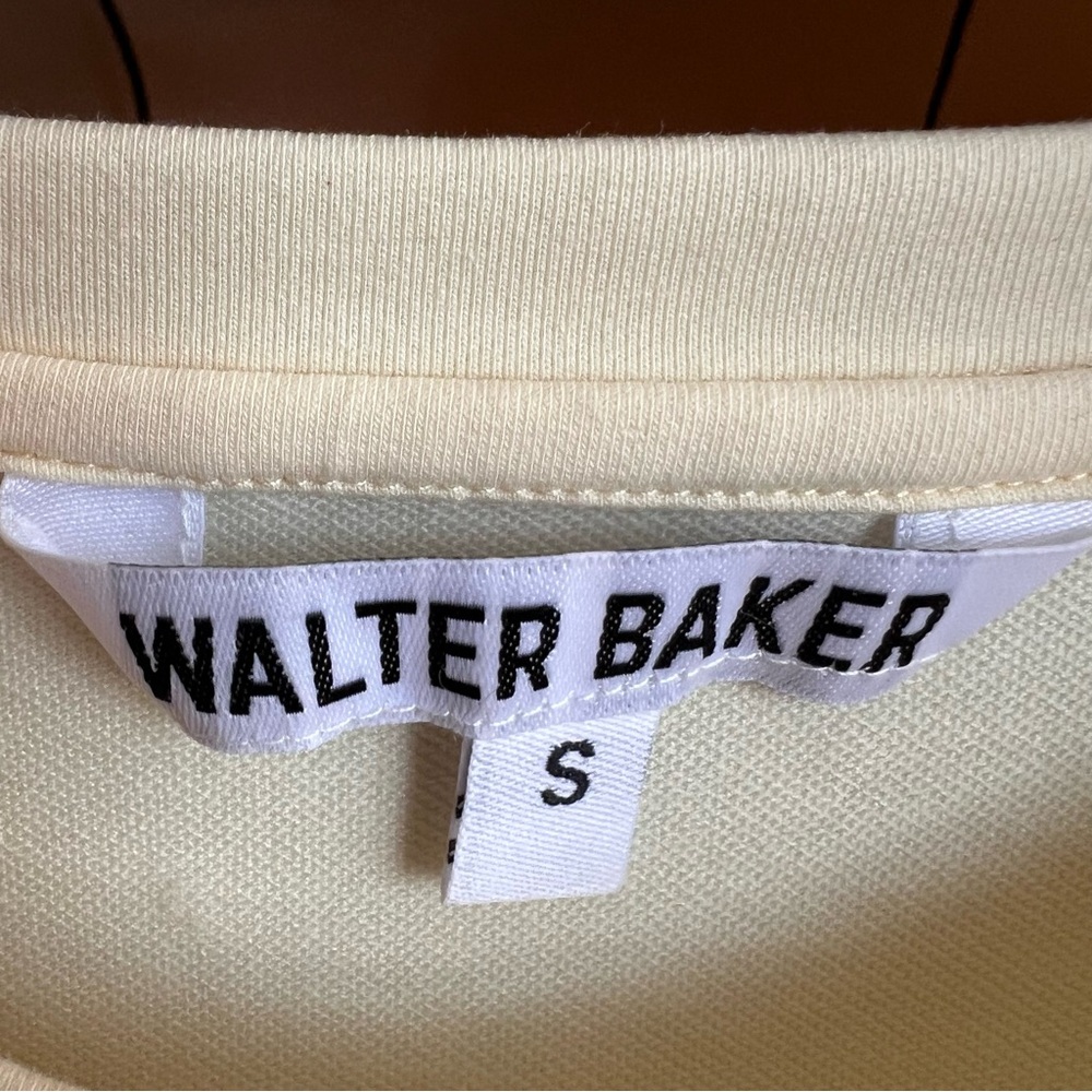 WALTER BAKER cotton puff sleeve top cream butter yellow ruched knit tee - Picture 2 of 6